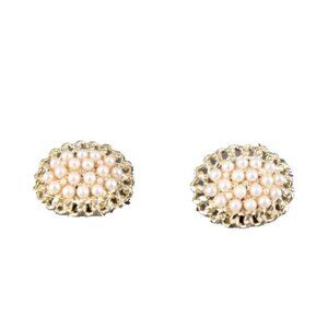 Tip Toe Shoe Clips Goldtone Oval Faux Pearls Chain Detail 2.5" Shoe Clips